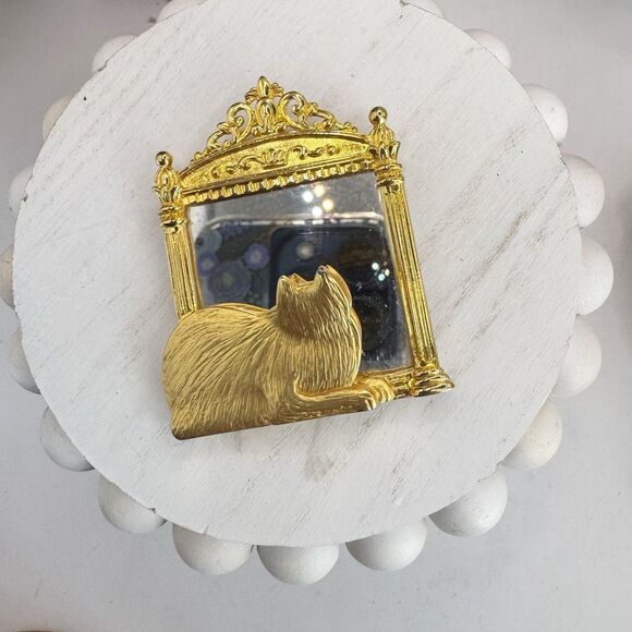 JJ Cat Looking In Mirror Brooch Pin Kitschy Jonette Jewelry - Picture 8 of 11